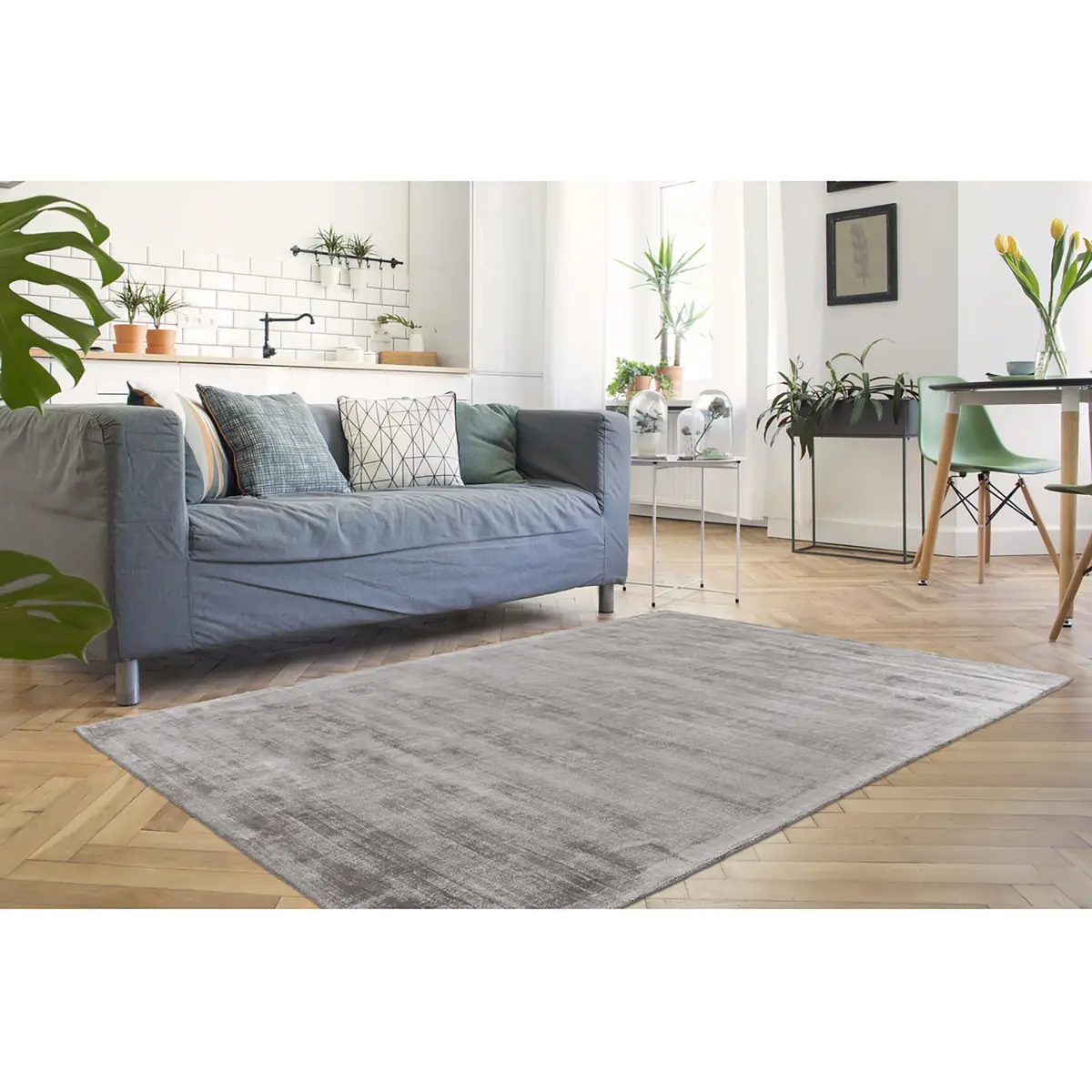Kurzflorteppich Village 125 Grau/Grau 160 x 230cm Seide | Grau