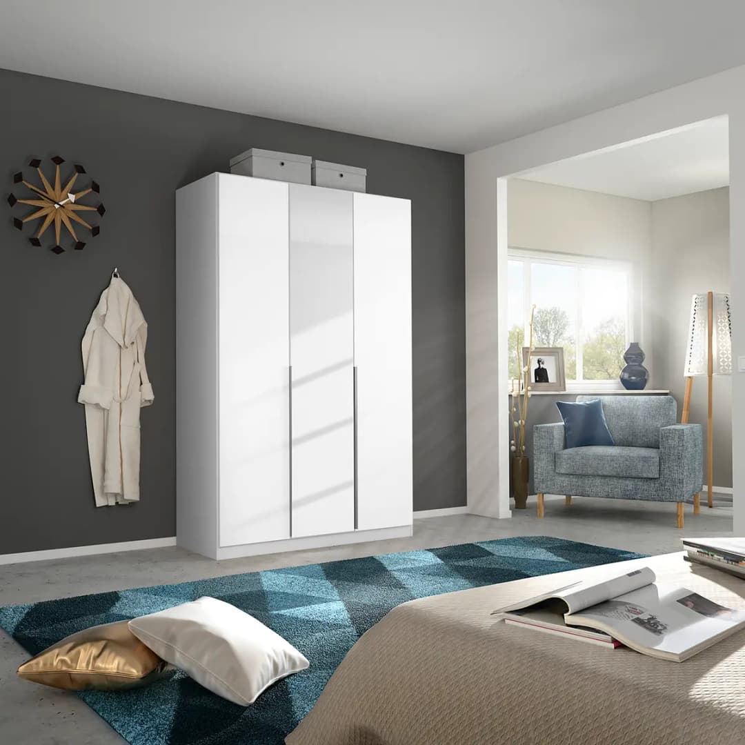 Drehtürenschrank Alabama 136 x 210cm Weiß/Hochglanz Weiß/Grau Premium