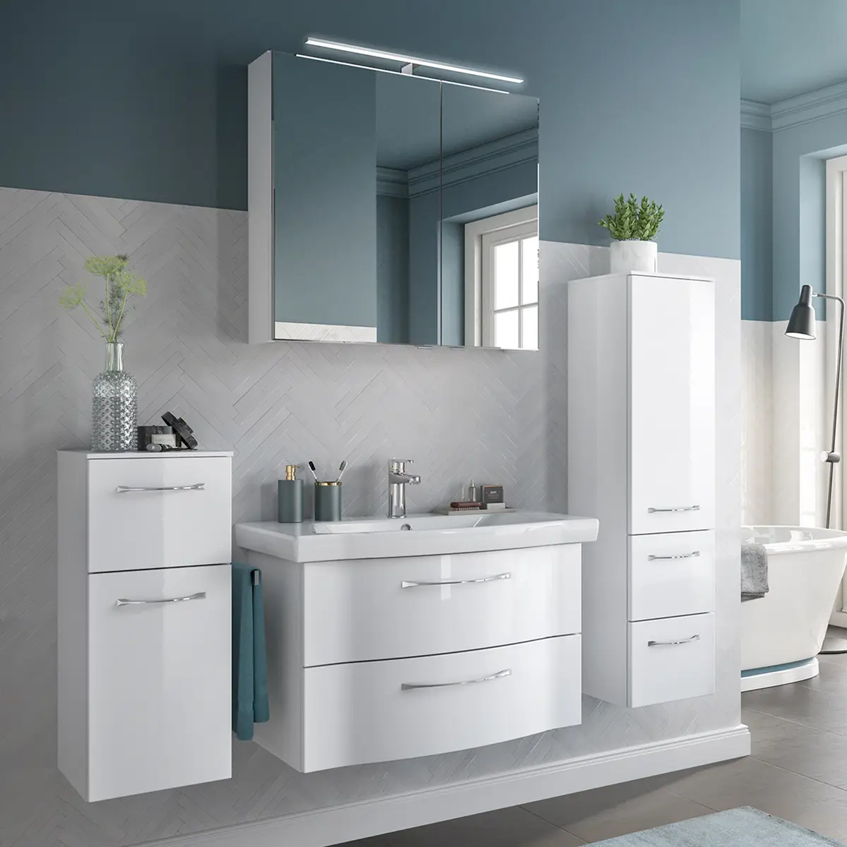 Badezimmerset 6005 IV 4-teilig 171cm Weiß/Hochglanz Weiß | Weiß