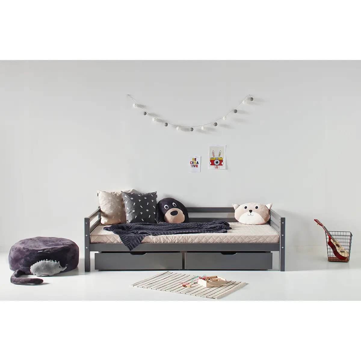 Einzelbett I 90 x 200cm Grau/Schwarz | Grau