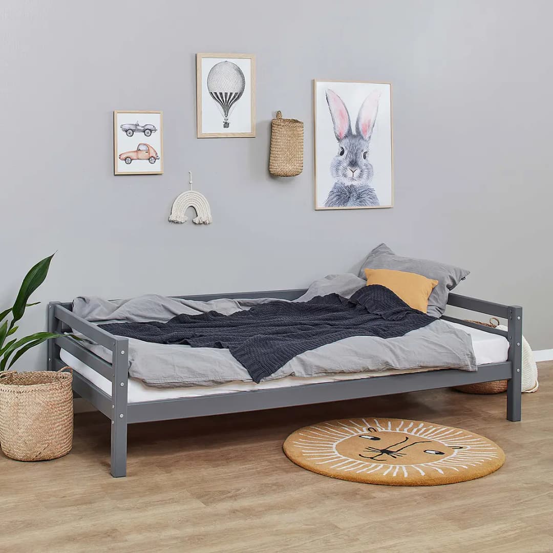 Einzelbett I 90 x 200cm Grau/Schwarz | Grau