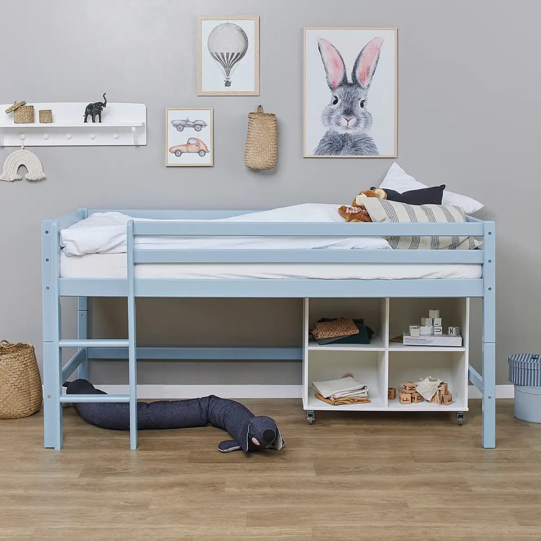 Halbhochbett I 90 x 200cm Blau/Hellblau mit Leiter | Blau