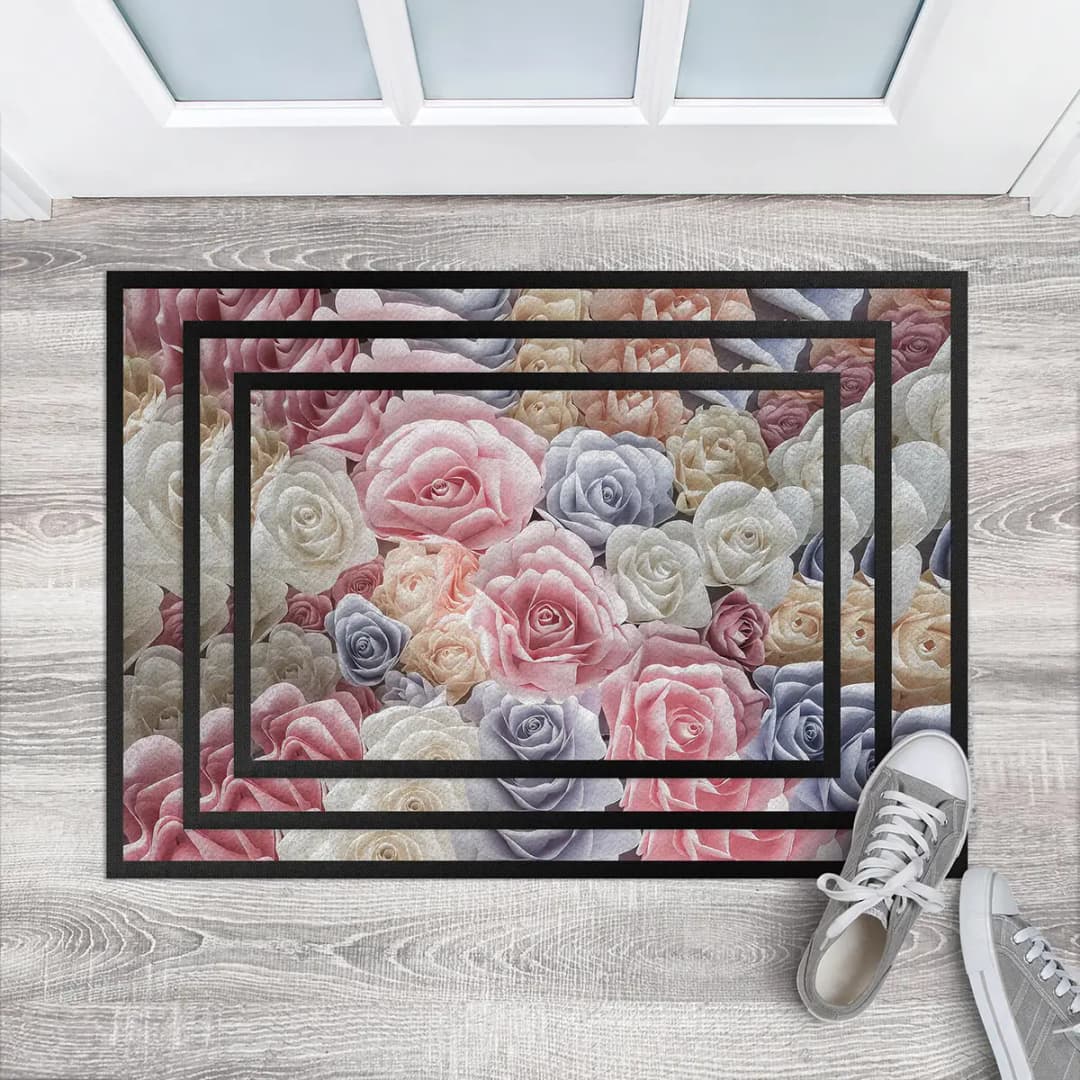 Fußmatte Pastell Paper Art Rosen | Mehrfarbig
