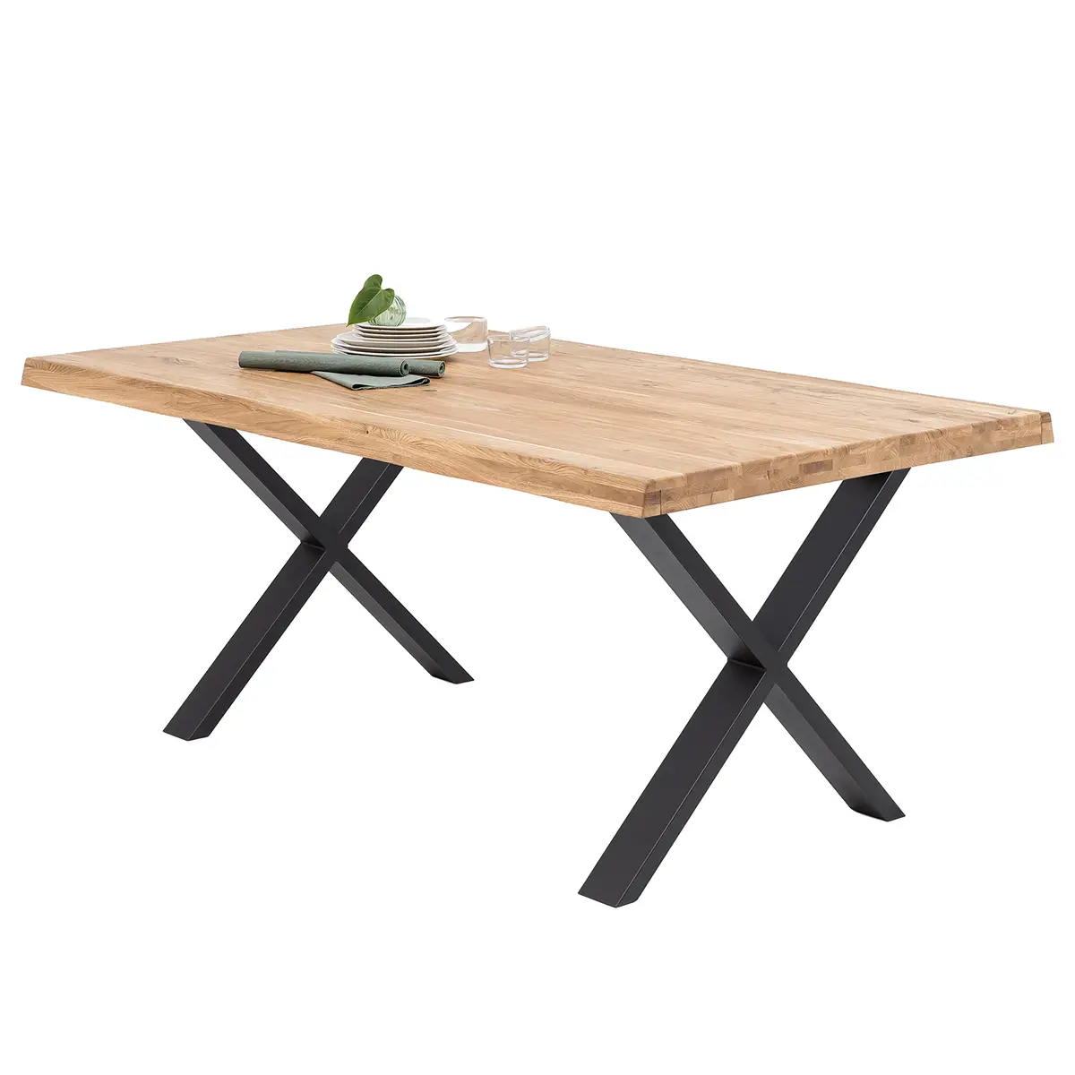 Esstisch Maimon 180cm Baumkante Beige X-Form | Holztöne