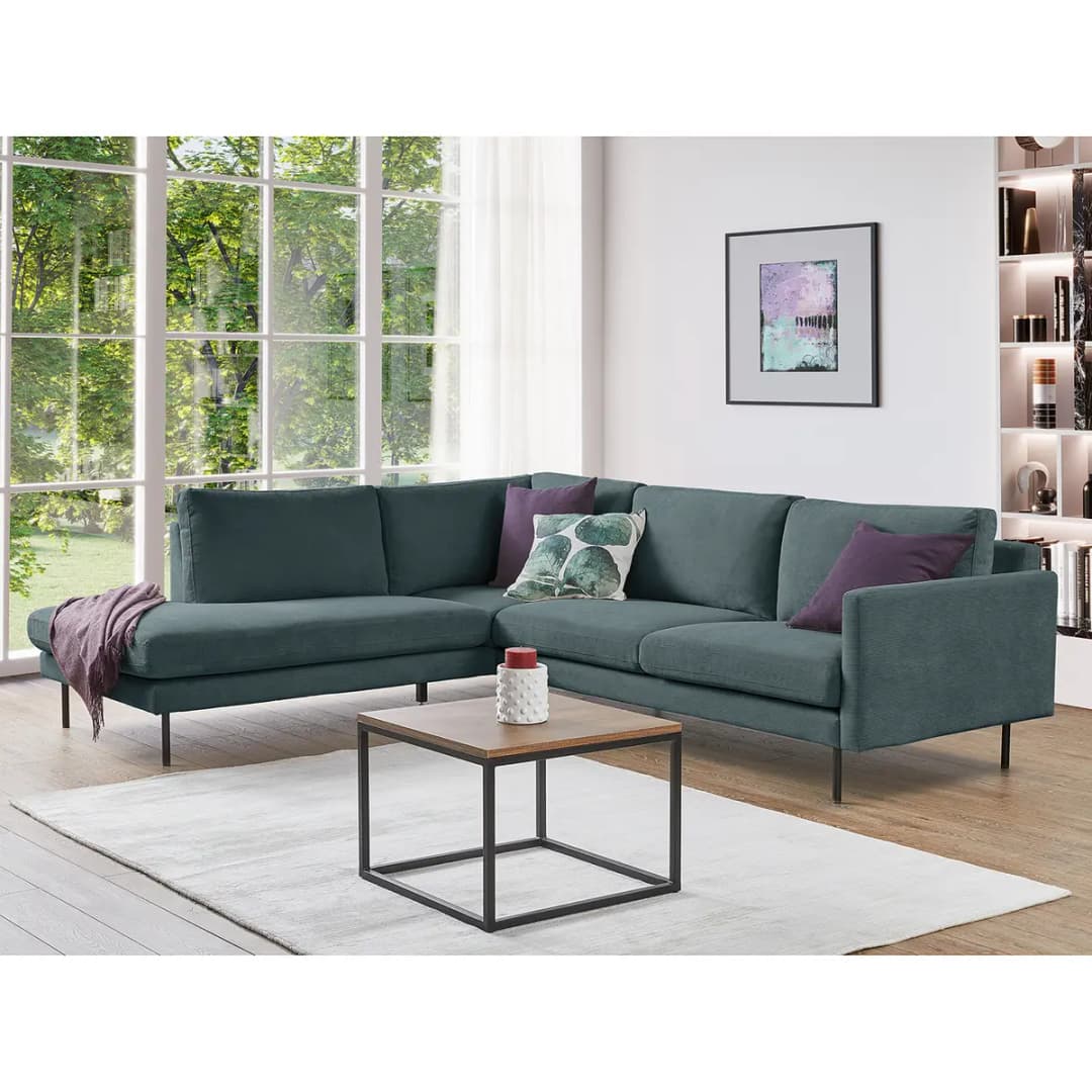 Ecksofa mit Ottomane Blau Cordstoff Licia | Blau