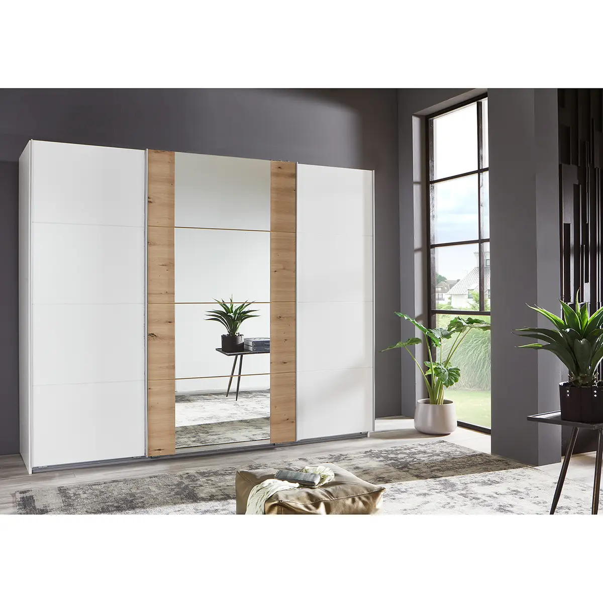 Schwebetürenschrank 313 x 236cm Braun/Weiß/Eiche Artisan Dekor/Weiß