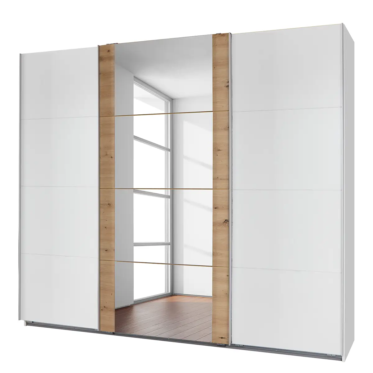 Schwebetürenschrank 270 x 210cm Braun/Weiß/Eiche Artisan Dekor/Weiß