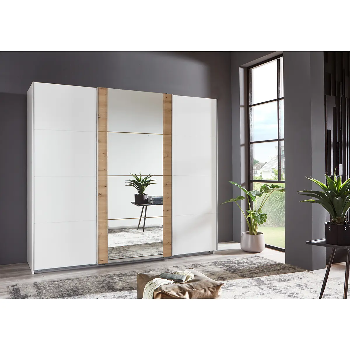 Schwebetürenschrank 270 x 210cm Braun/Weiß/Eiche Artisan Dekor/Weiß