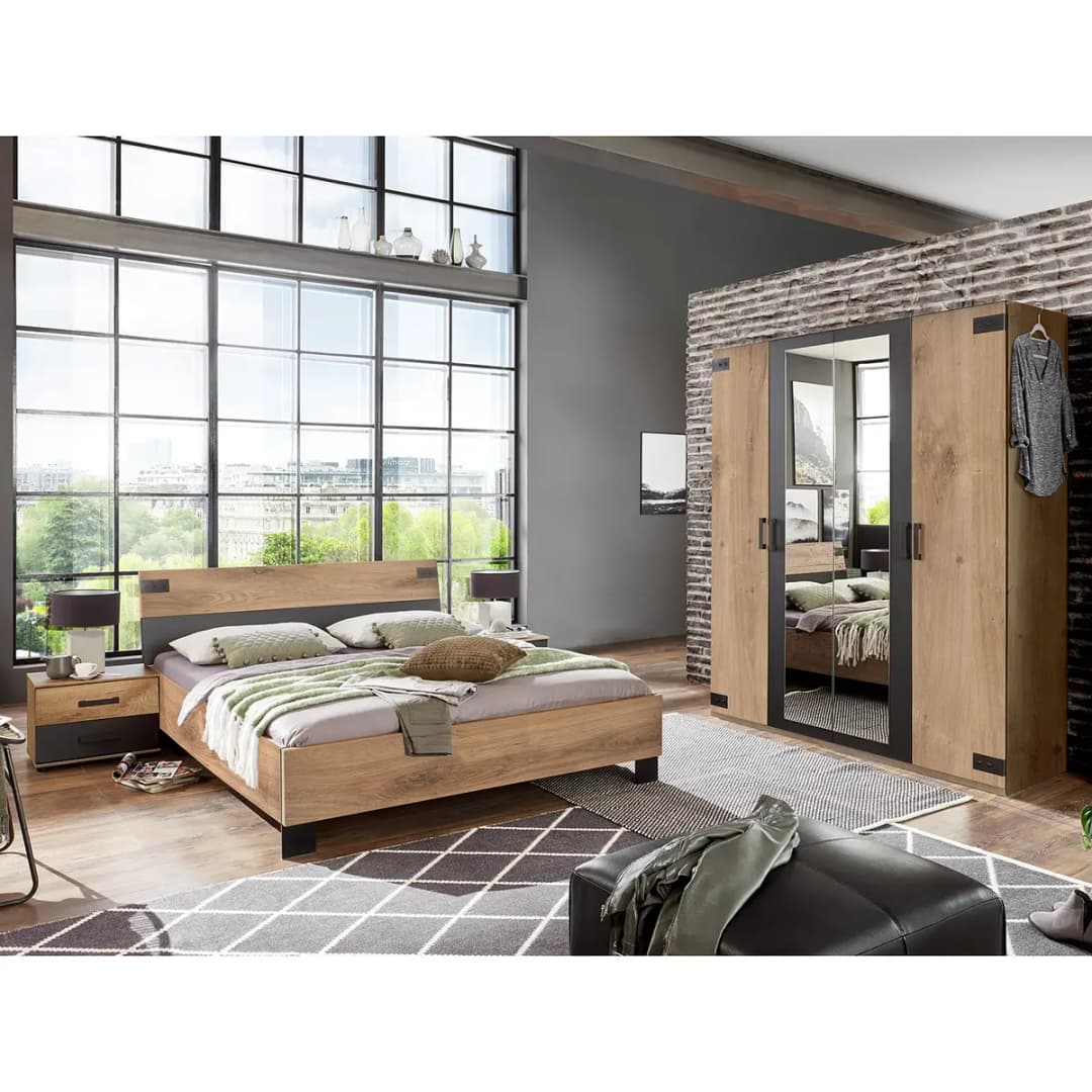 Schlafzimmer-Set I 4-teilig 180 x 200cm Braun/Grau/Eiche