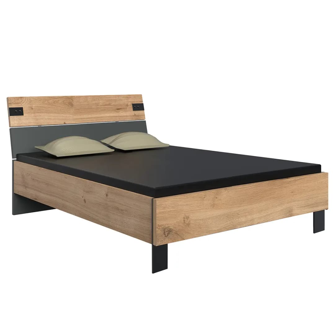 Schlafzimmer-Set I 4-teilig 140 x 200cm Braun/Grau/Eiche