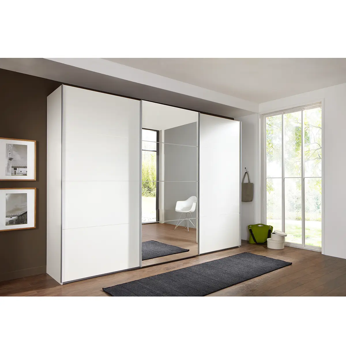Schwebetürenschrank 270cm Weiß/Weiß | Weiß