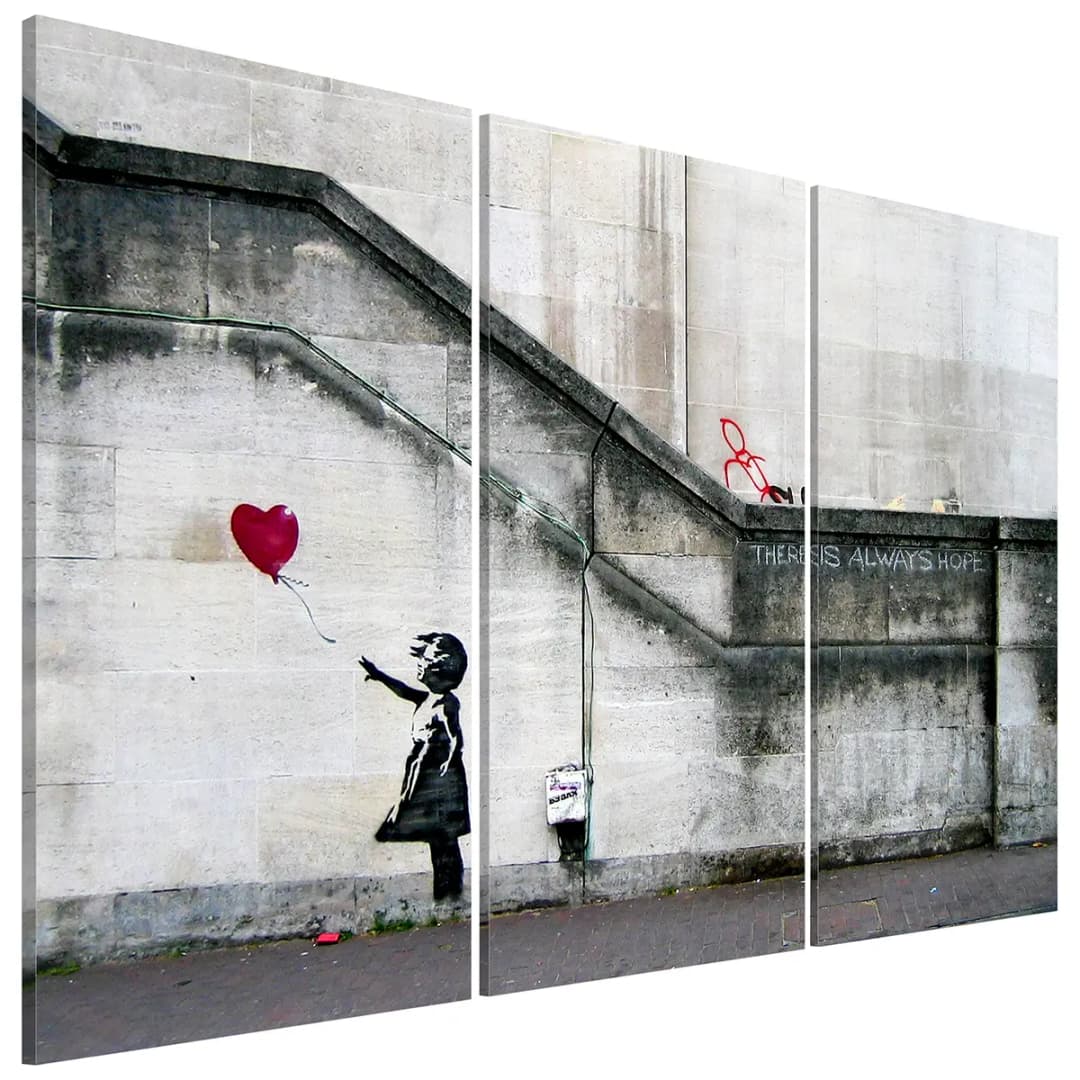 Wandbild Girl With a Balloon | Grau