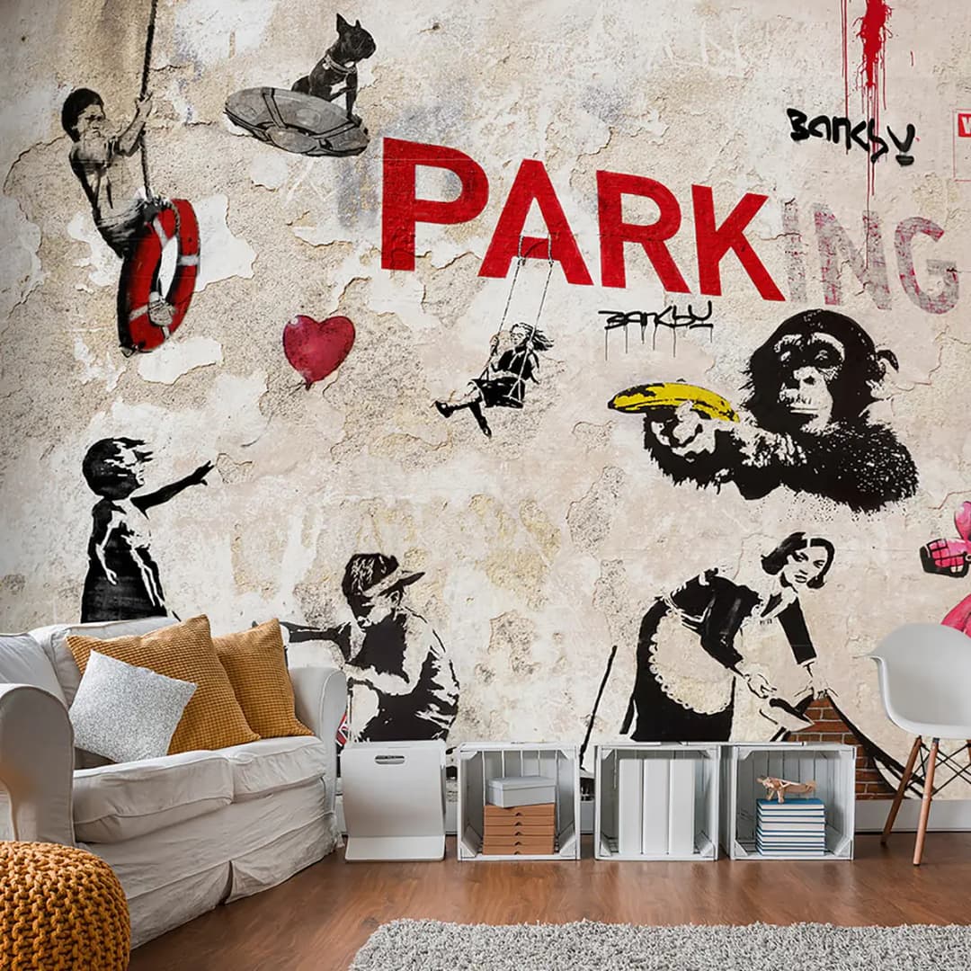 Fototapete Graffiti Collage (Banksy) | Mehrfarbig