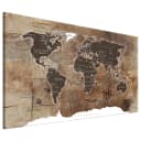 Wandbild World Map: Wooden Mosaic | Braun