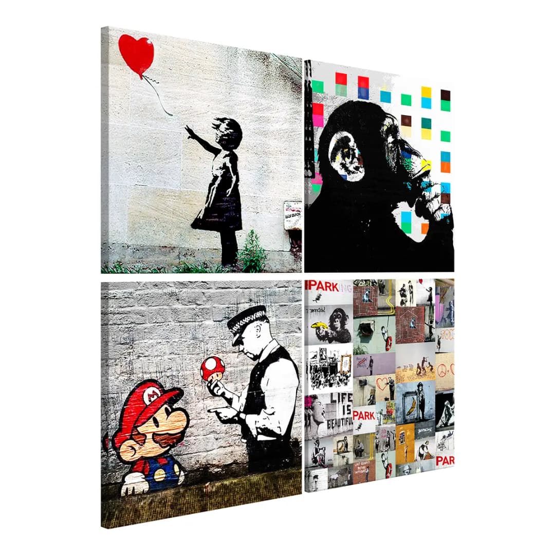 Wandbild Banksy Collage | Mehrfarbig