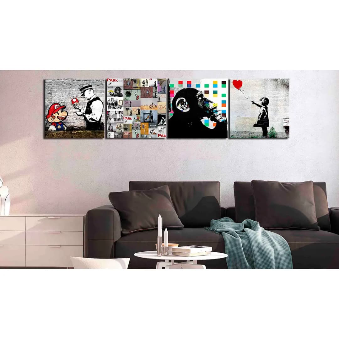 Wandbild Banksy Collage | Mehrfarbig