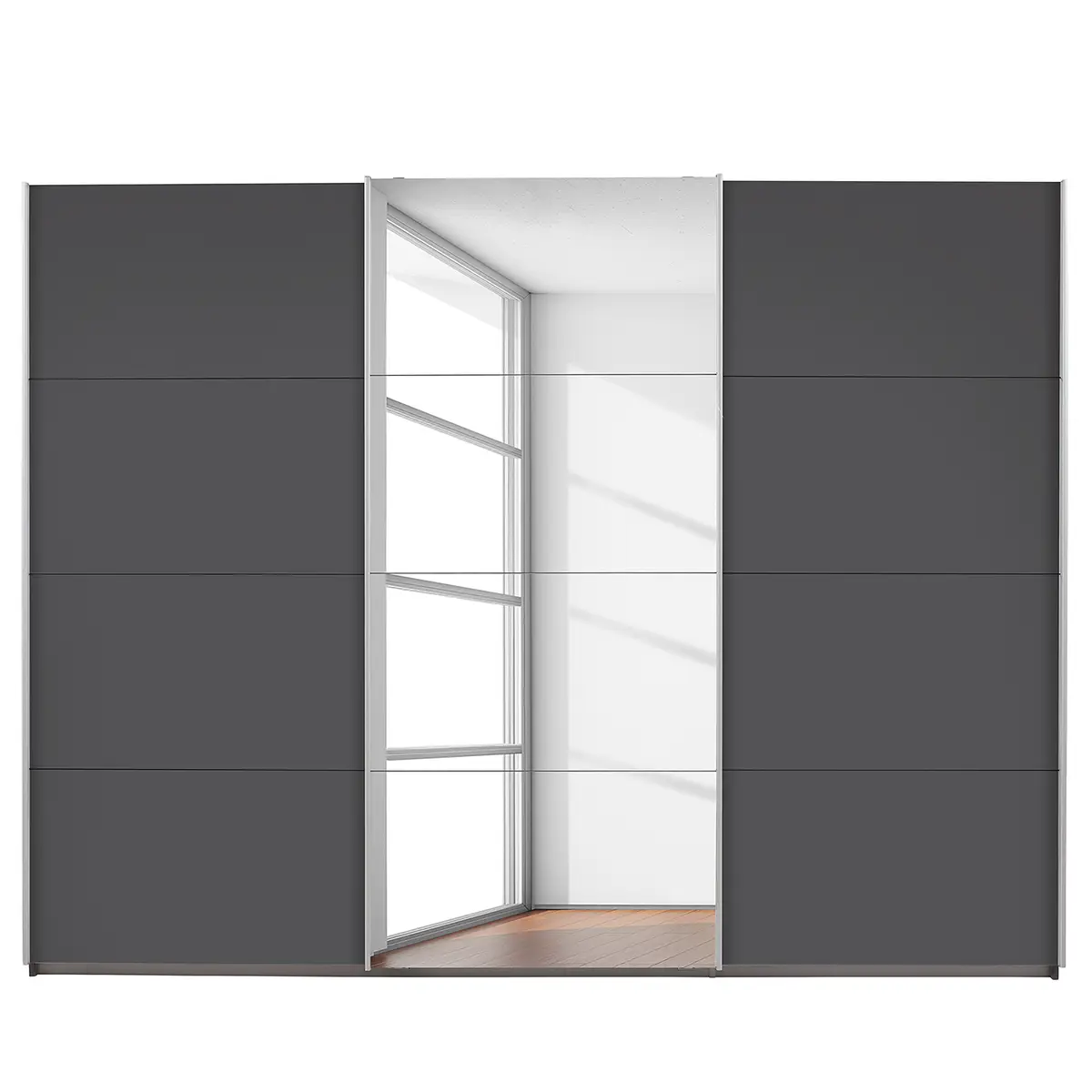 Schwebetürenschrank I 271cm Grau/Graumetallic Classic 1 Spiegeltür