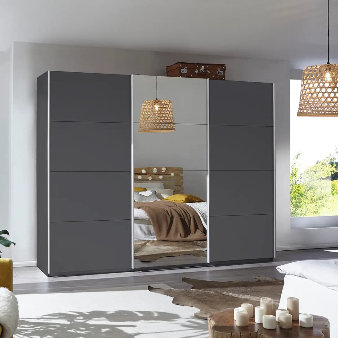 Schwebetürenschrank I 271cm Grau/Graumetallic Classic 1 Spiegeltür