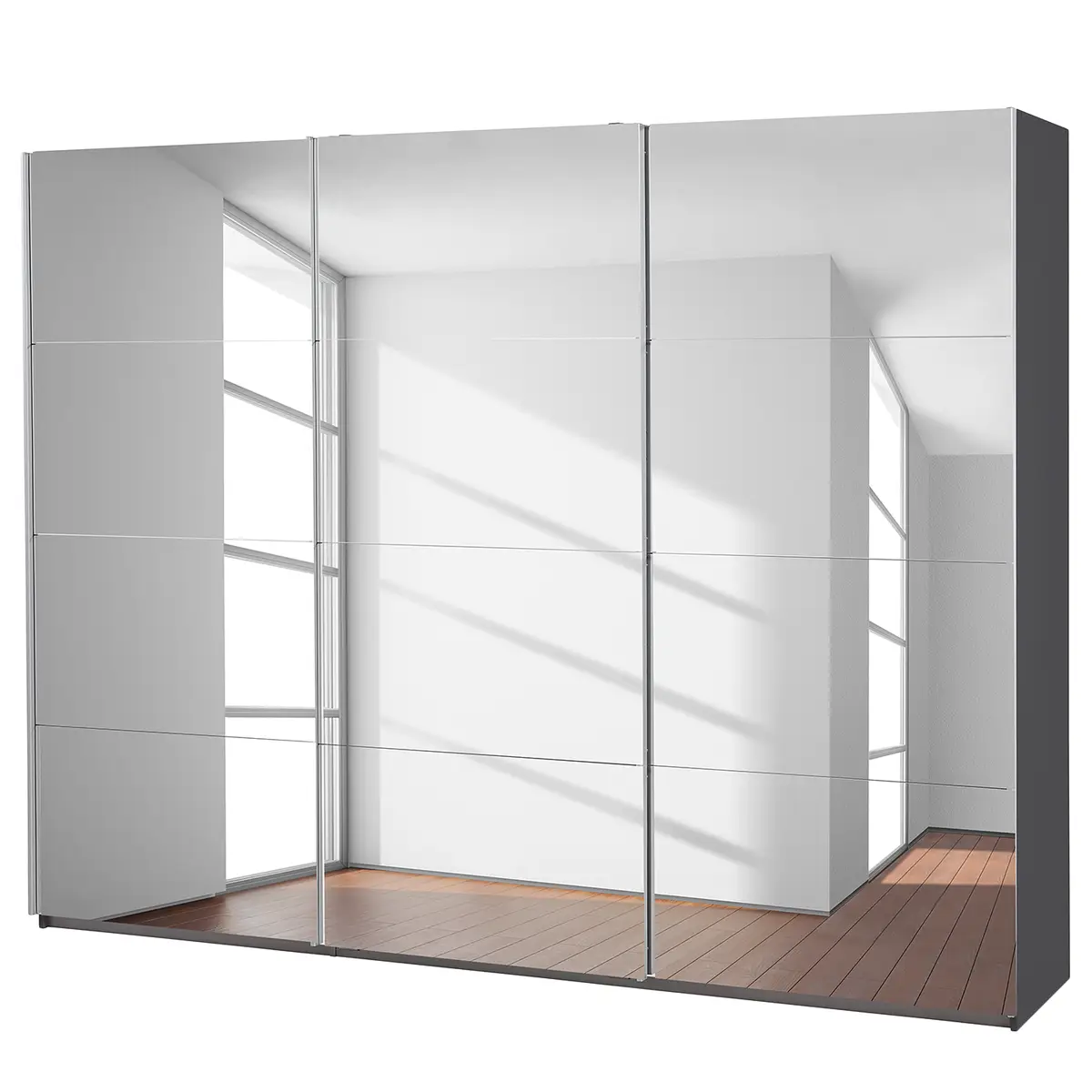Schwebetürenschrank I 271cm Grau/Graumetallic Classic 3 Spiegeltüren