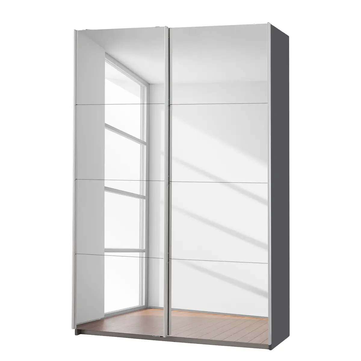 Schwebetürenschrank I 136cm Grau/Graumetallic Basic 2 Spiegeltüren