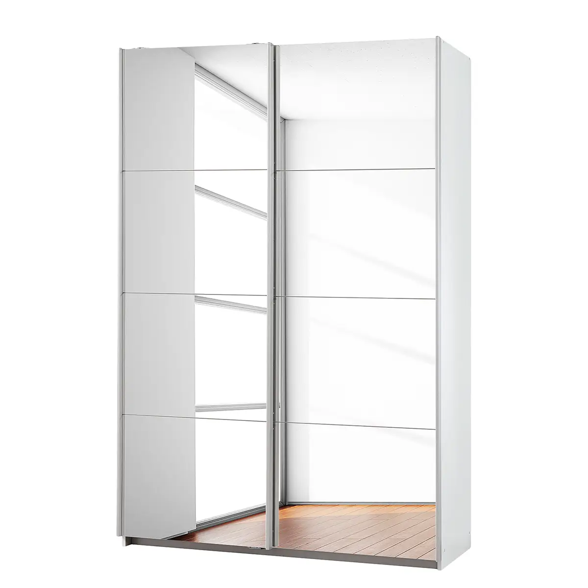Schwebetürenschrank I 136cm Weiß/Alpinweiß Basic 2 Spiegeltüren