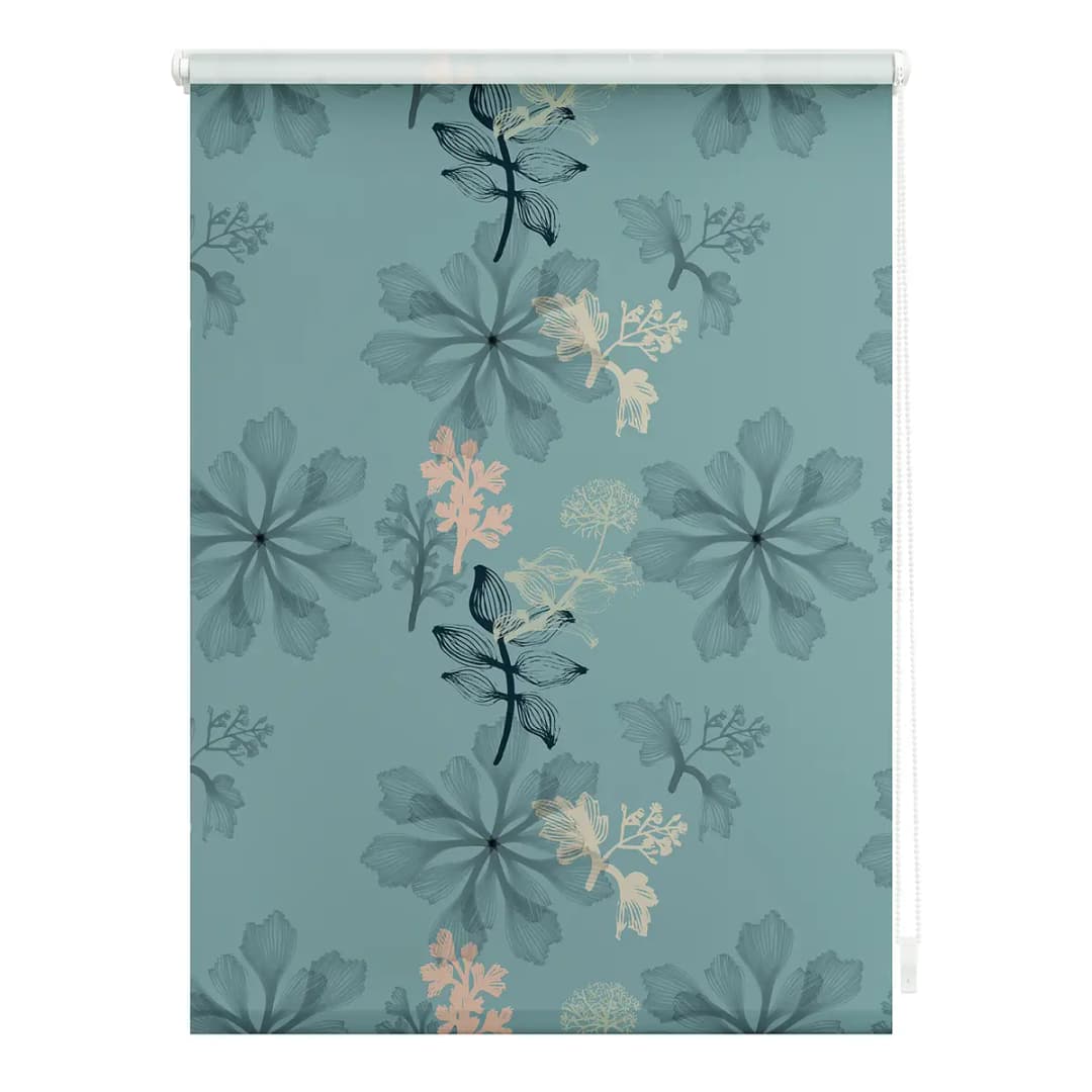 Klemmfix Verdunklungsrollo Aqua Floral | Blau