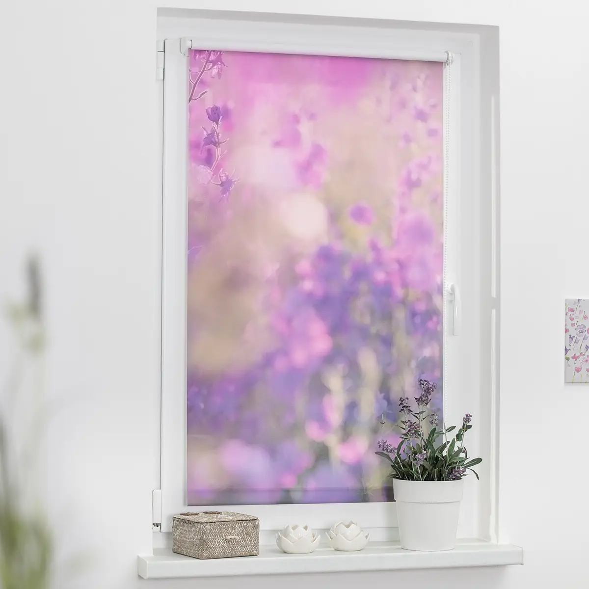 Klemmfix Verdunklungsrollo Blumenwiese | Lila