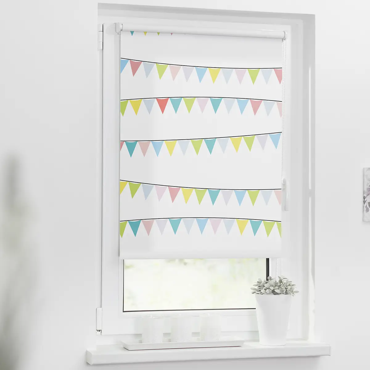 Klemmfix Verdunklungsrollo Wimpelkette | Beige