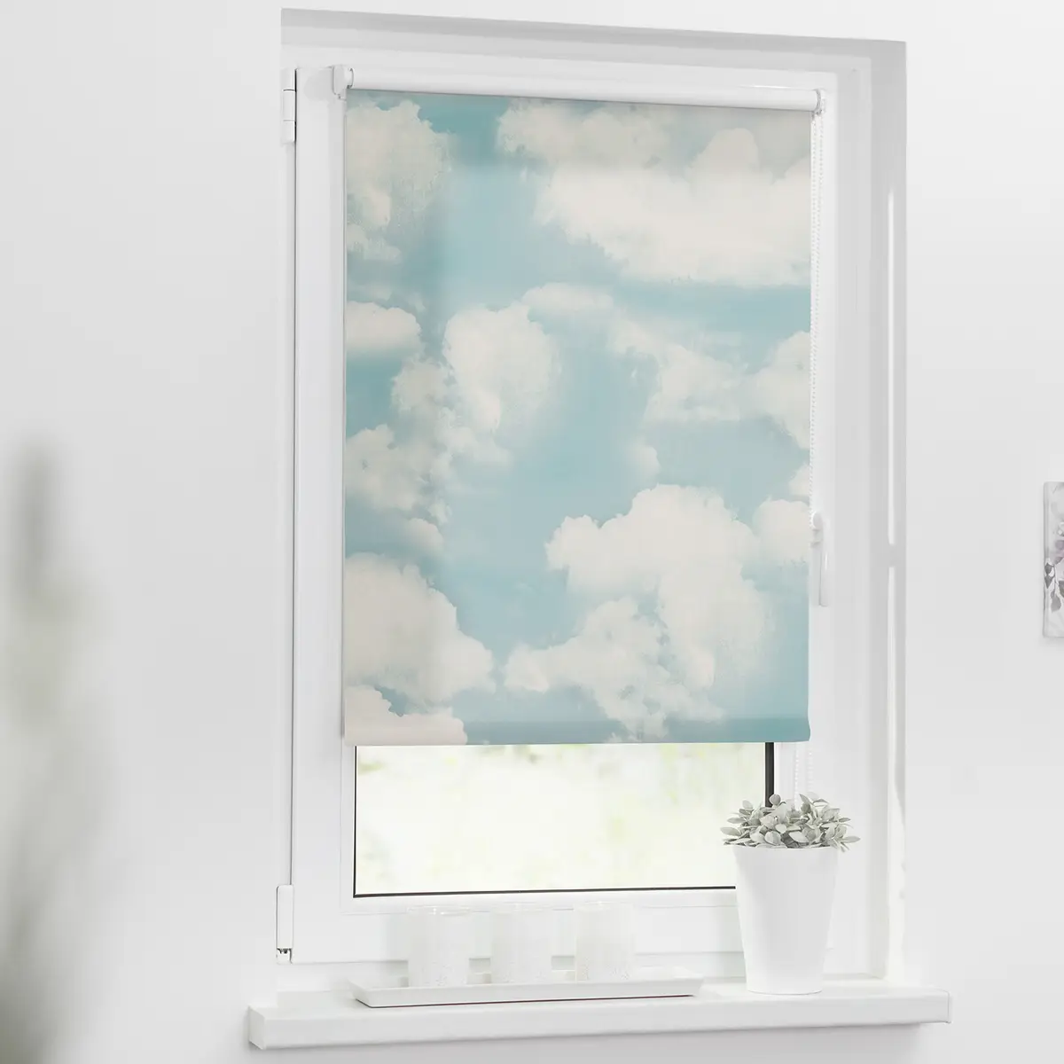 Klemmfix Verdunklungsrollo Wolken | Blau