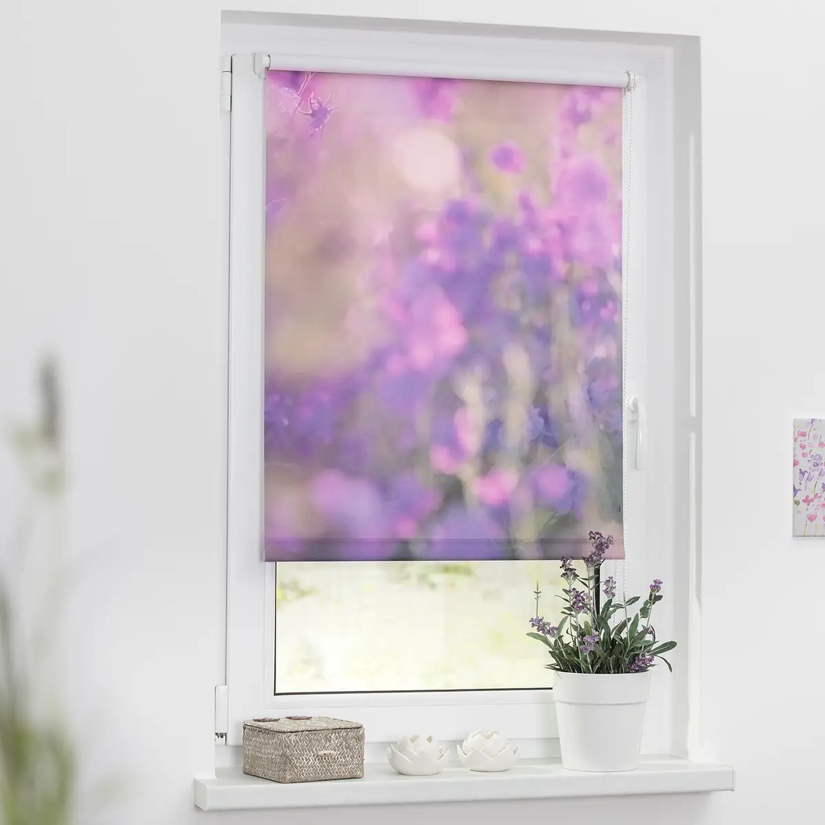Klemmfix Verdunklungsrollo Blumenwiese | Lila