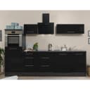 Küchenzeile Amanda IV 280cm Schwarz/Hochglanz Schwarz/Eiche Grau Dekor