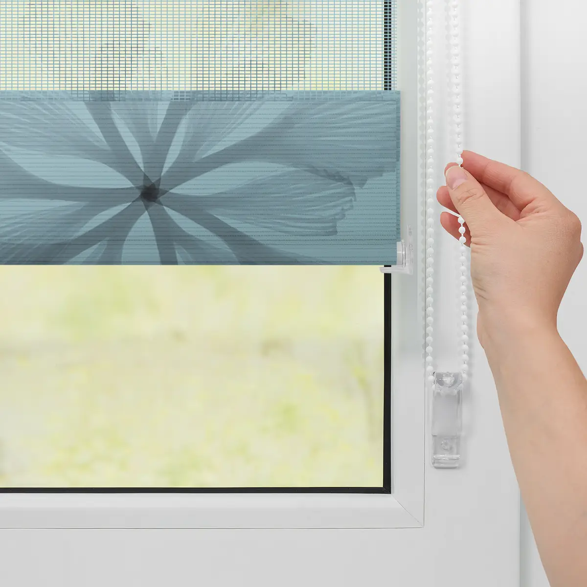 Klemmfix Duo Rollo Aqua Floral | Blau