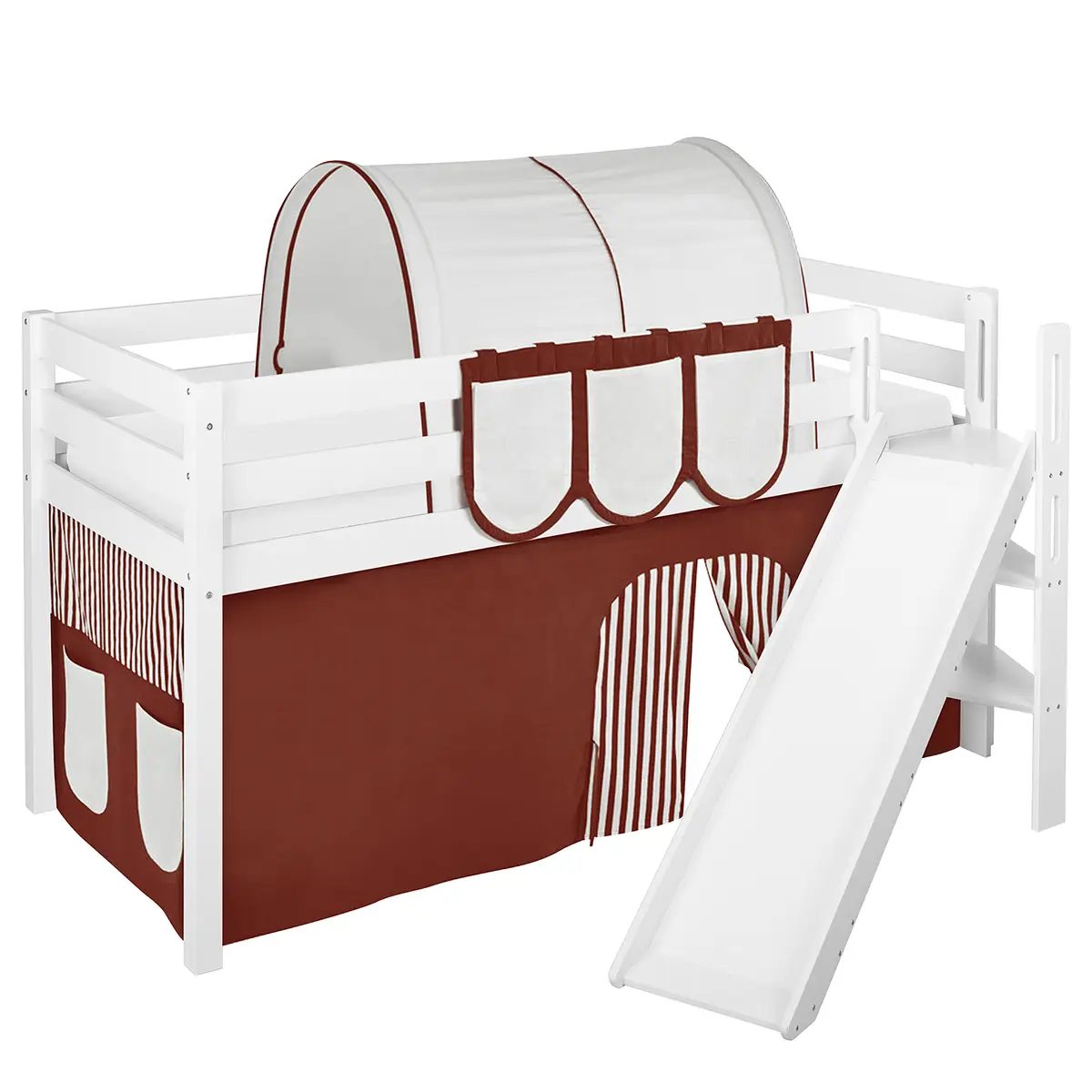 Hochbett Stripes II 90 x 190cm Weiß/Braun | Weiß
