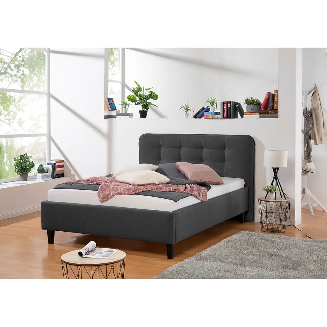 Polsterbett Ava 140 x 200cm Strukturstoff Grau/Anthrazit | Grau