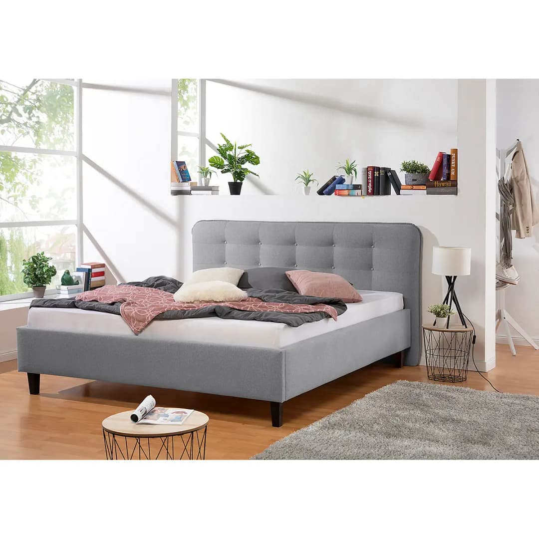 Polsterbett Ava 180 x 200cm Strukturstoff Grau | Grau