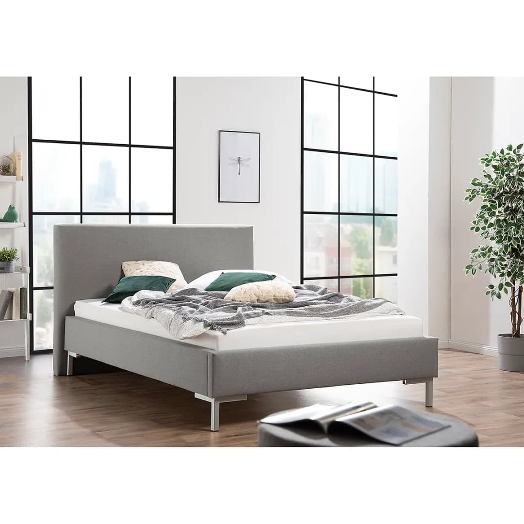 Polsterbett Milo 140 x 200cm Strukturstoff Grau | Grau