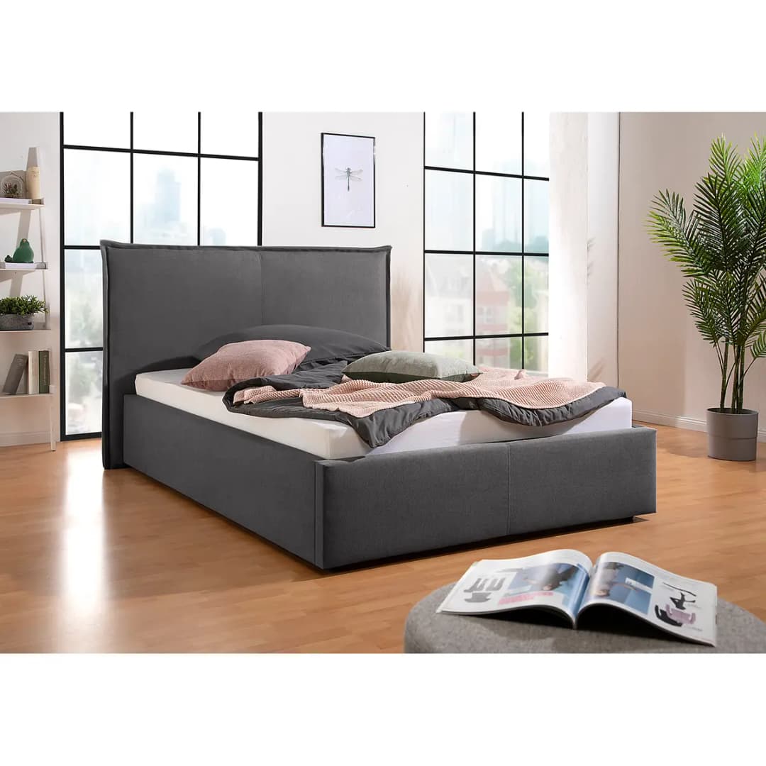 Polsterbett Sina 140 x 200cm Strukturstoff Grau/Anthrazit