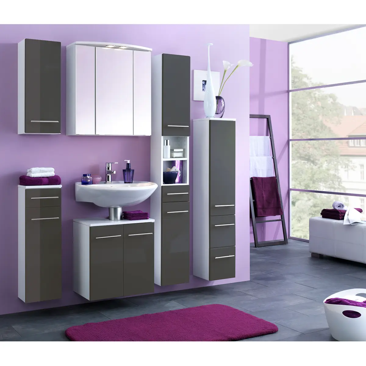 Hochschrank 25cm Grau/Hochglanz Grau | Grau