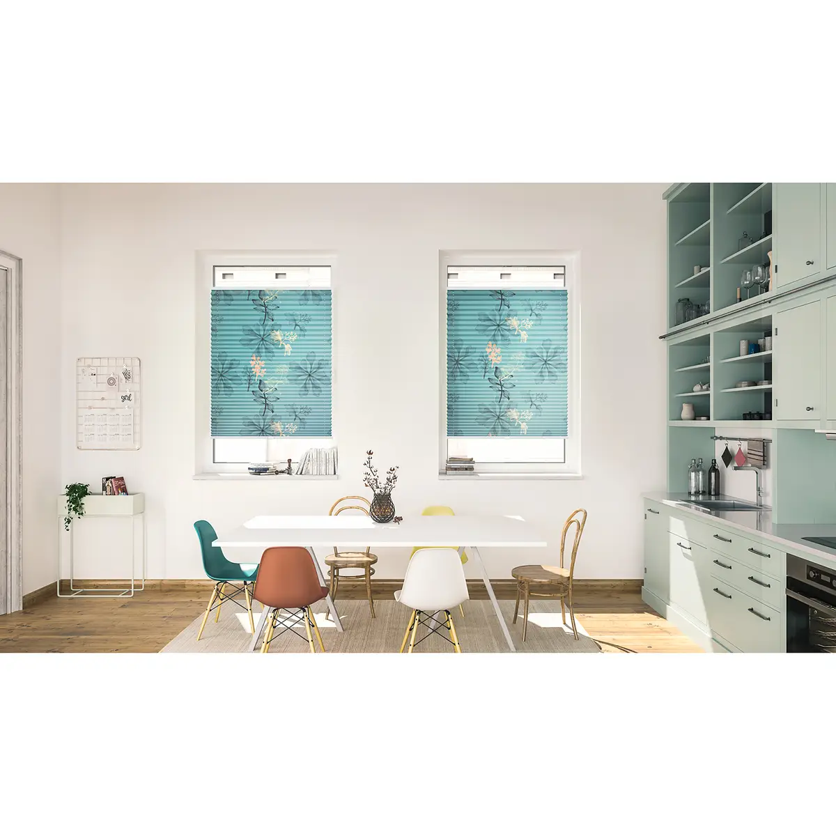 Plissee Klemmfix Aqua Floral | Blau