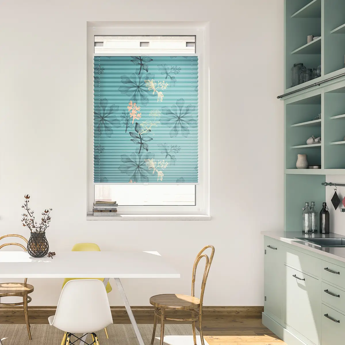 Plissee Klemmfix Aqua Floral | Blau