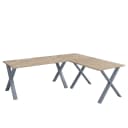 Eckschreibtisch 130 x 130cm Beige/Eiche Sonoma Dekor X-Form Silber
