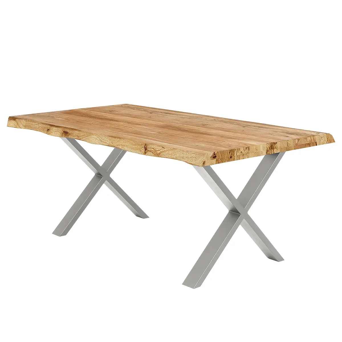 Esstisch Alessia 180cm Baumkante Braun X-Form Silber | Braun