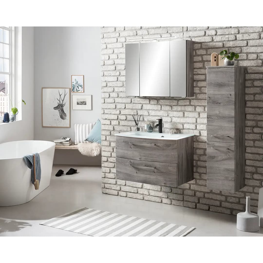Waschtisch Vallersta 80cm Eiche Grau Dekor | Braun