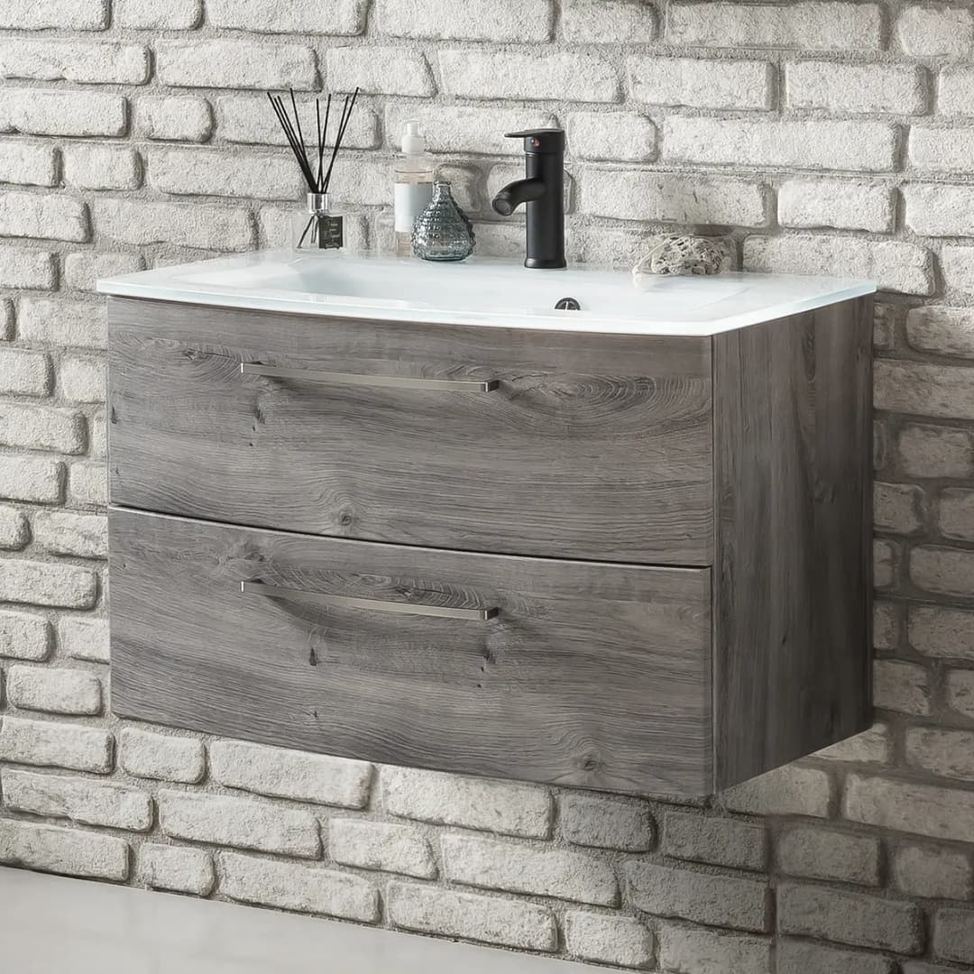 Waschtisch Vallersta 80cm Eiche Grau Dekor | Braun