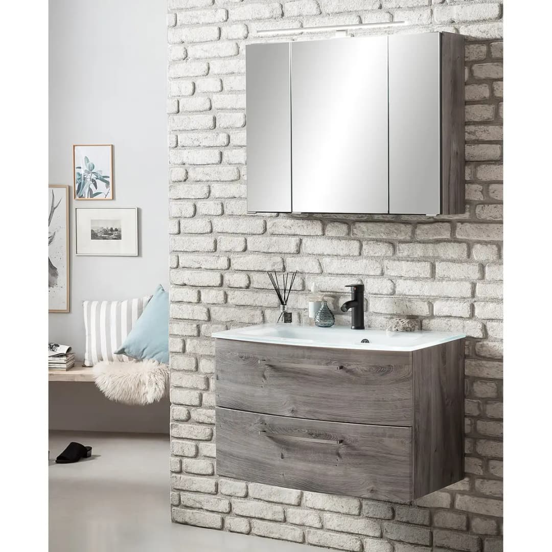 Badezimmerset I 2-teilig 80 x 200 x 49cm Braun/Eiche Grau Dekor