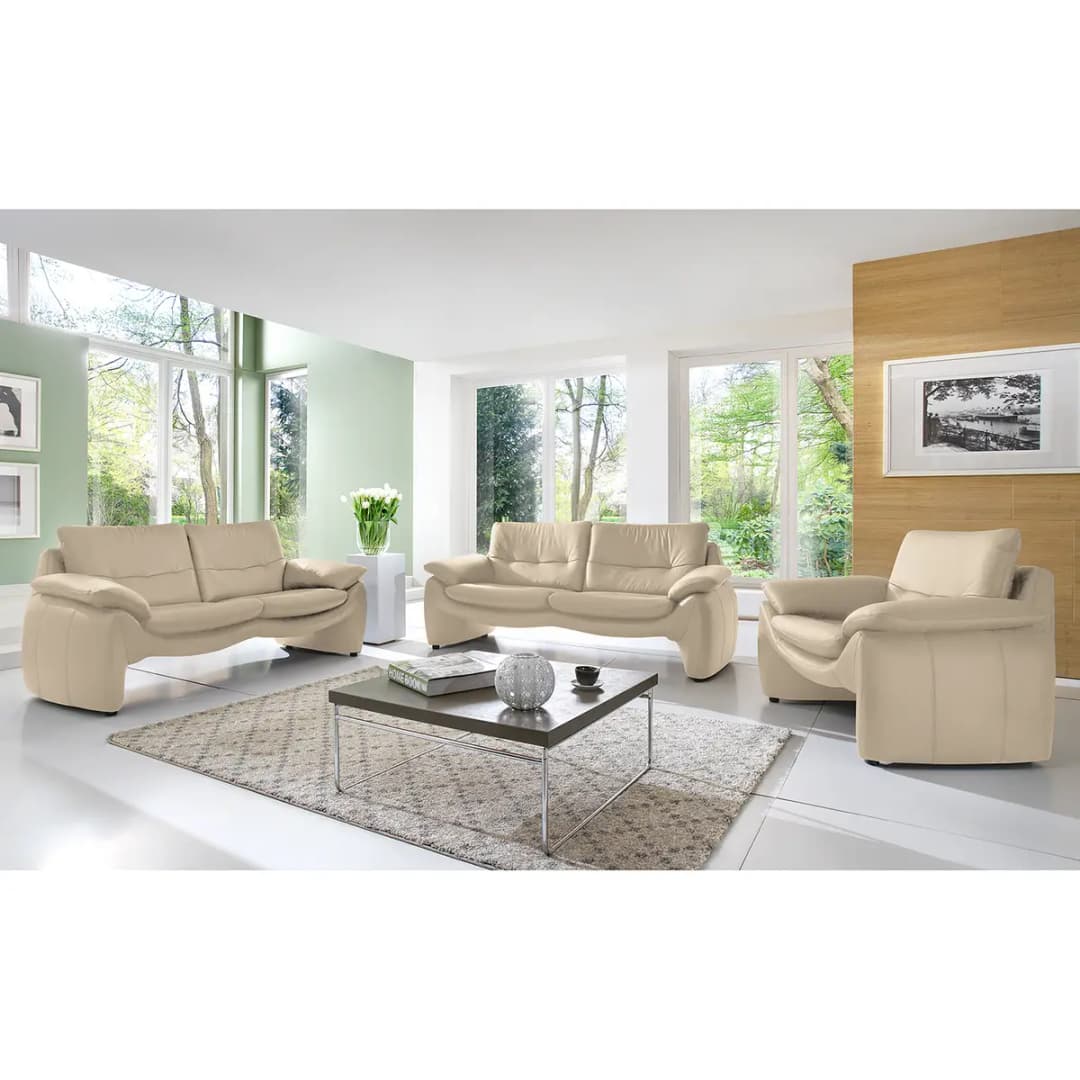 Sofa Budal 3-Sitzer Beige Echtleder Canela | Beige