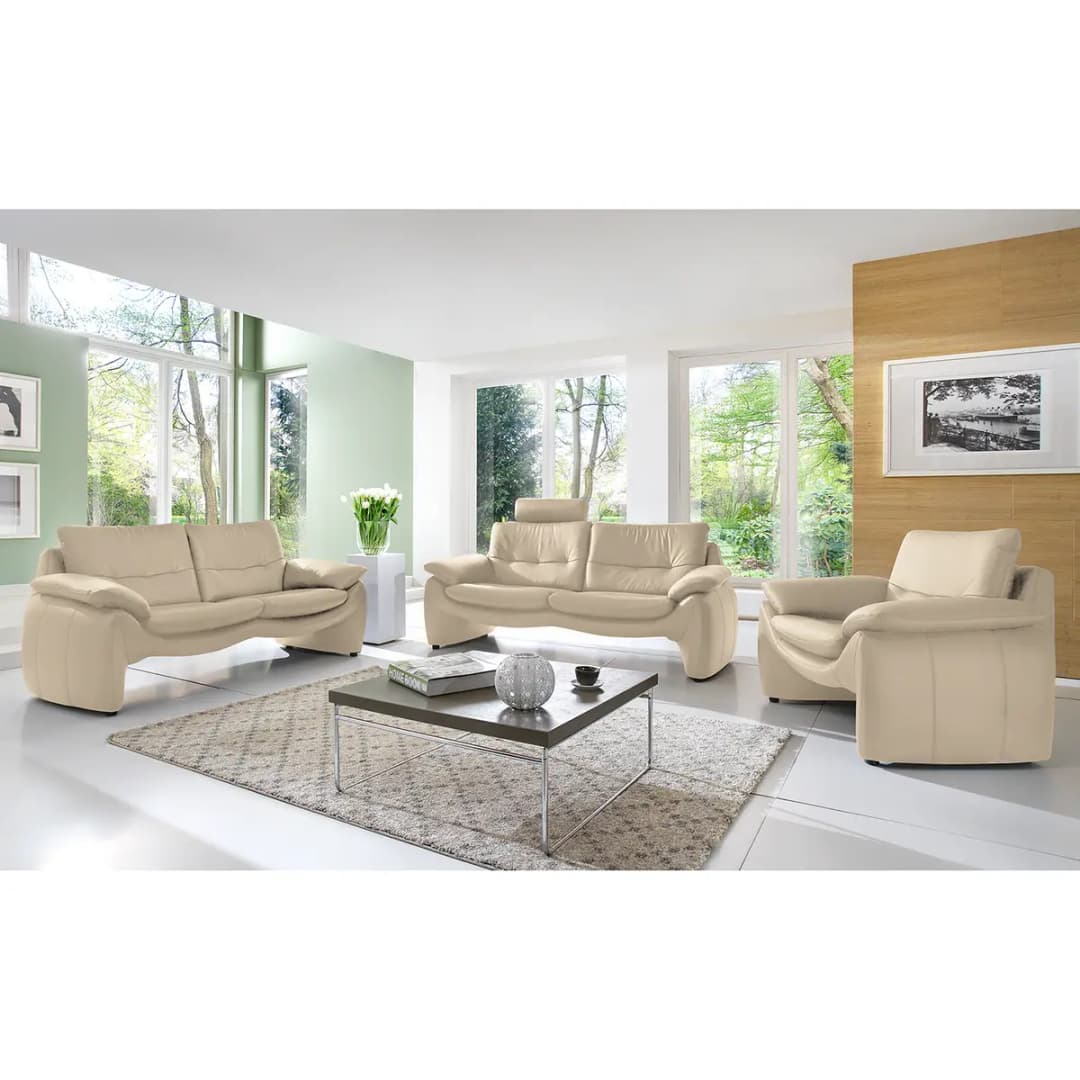 Sofa Budal 3-Sitzer Beige Echtleder Canela | Beige