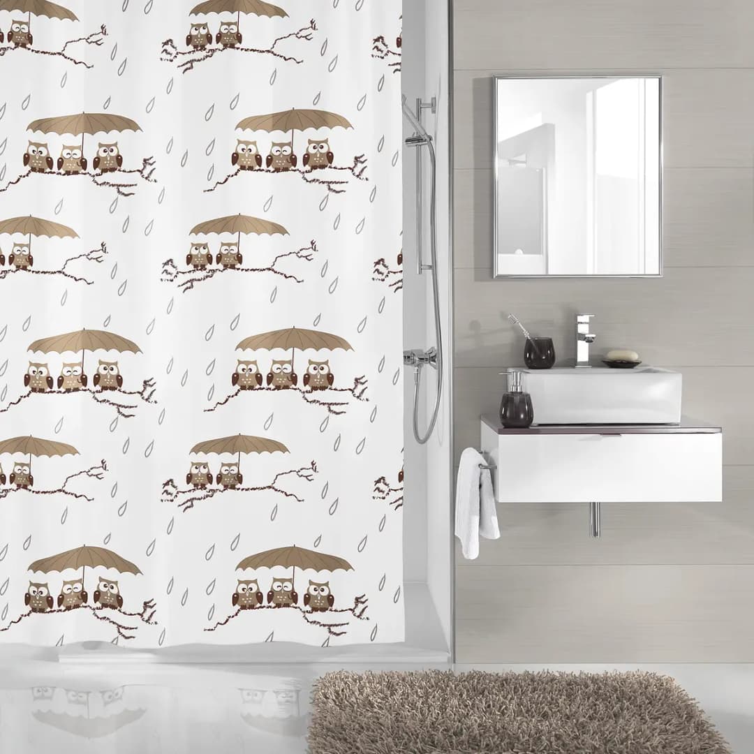 Duschvorhang Eulen Polyester Beige 180 x 180cm | Beige