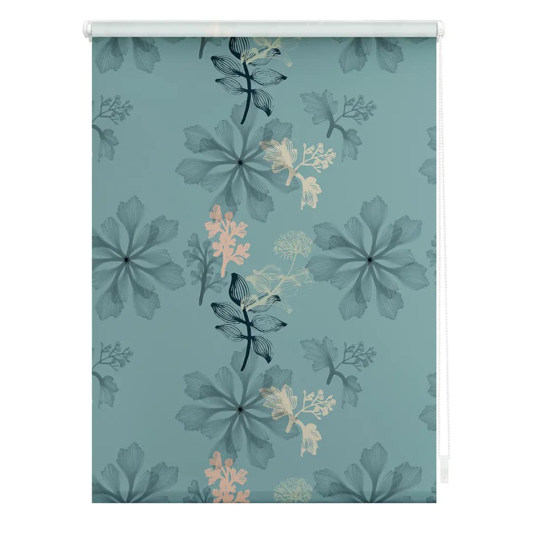 Klemmfix Verdunklungsrollo Aqua Floral | Blau