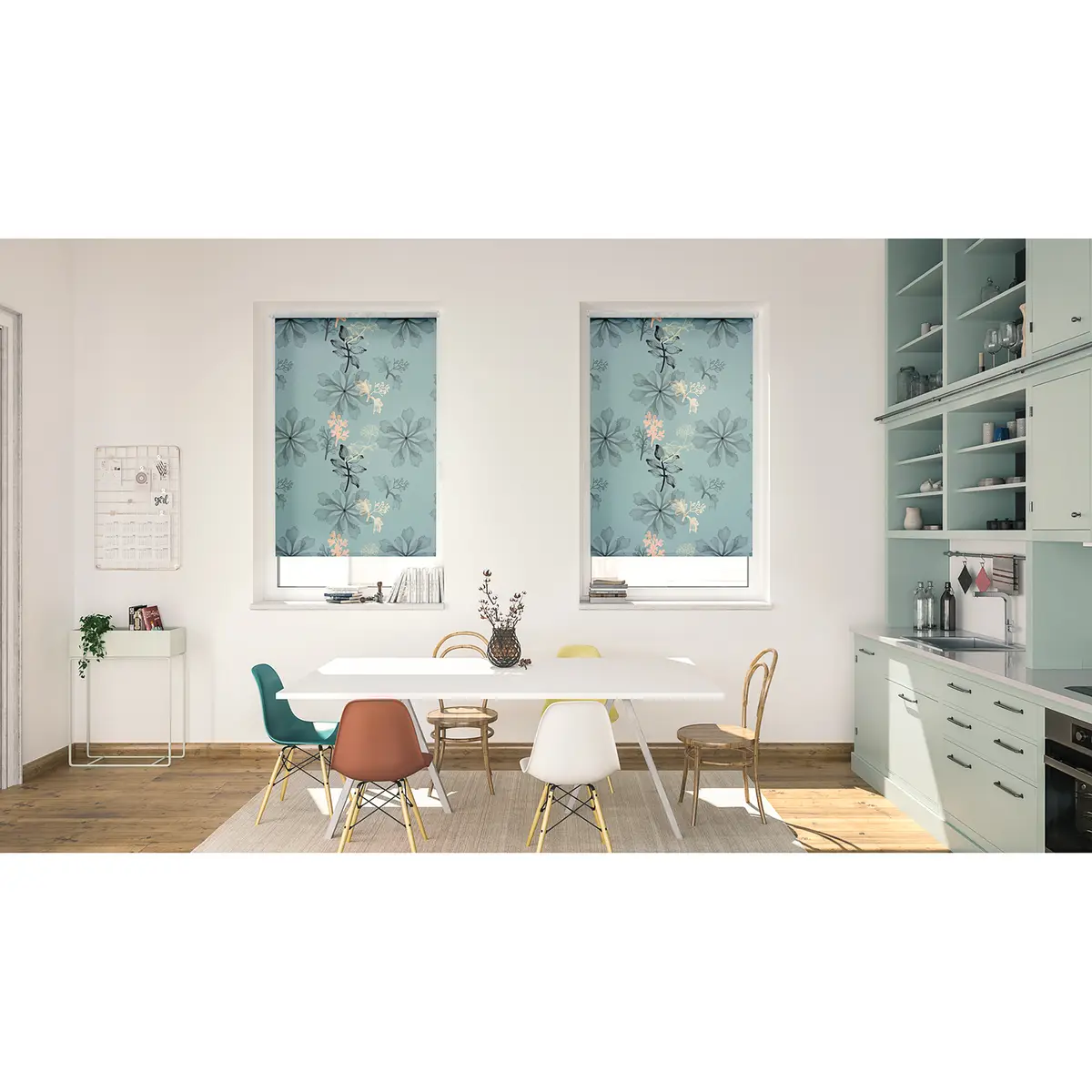 Klemmfix Verdunklungsrollo Aqua Floral 120 x 150cm Blau | Blau
